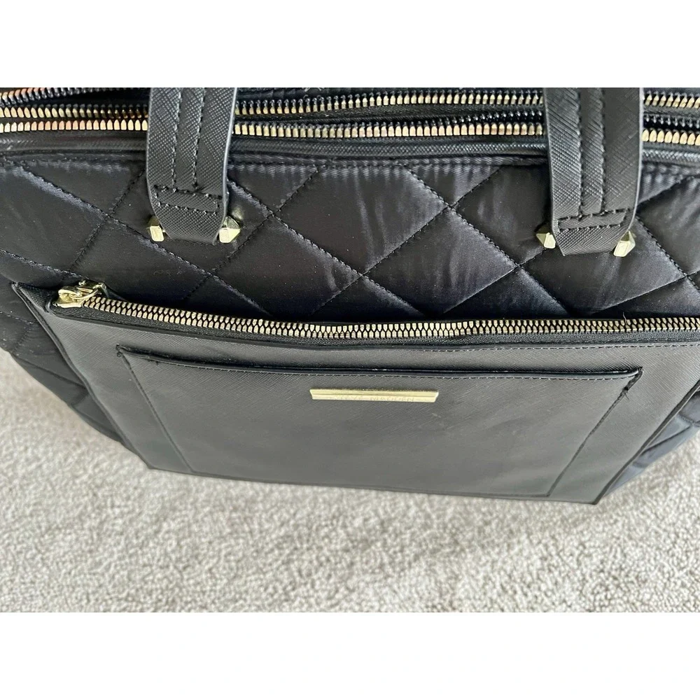 Steve Madden Black Quilted Laptop Work Satchel Bag Zip Detachable Strap Spacious